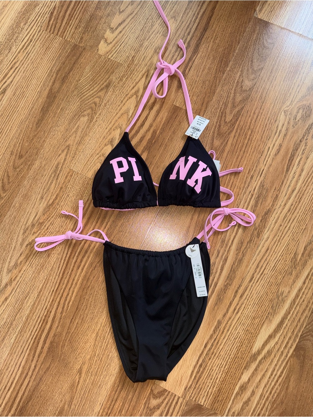 PINK Victoria's Secret Black Bikini with Pink Trim